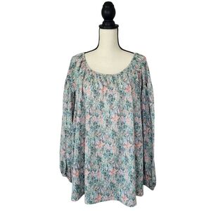Ava & Viv Top Balloon Long Sleeves Scoop Neckline Pastel Abstract Print Size 2X